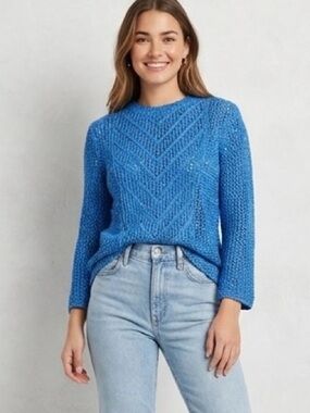 J. McLaughlin Vibrant Blue long sleeve Loose Knit Cottagecore Sweater size Large
